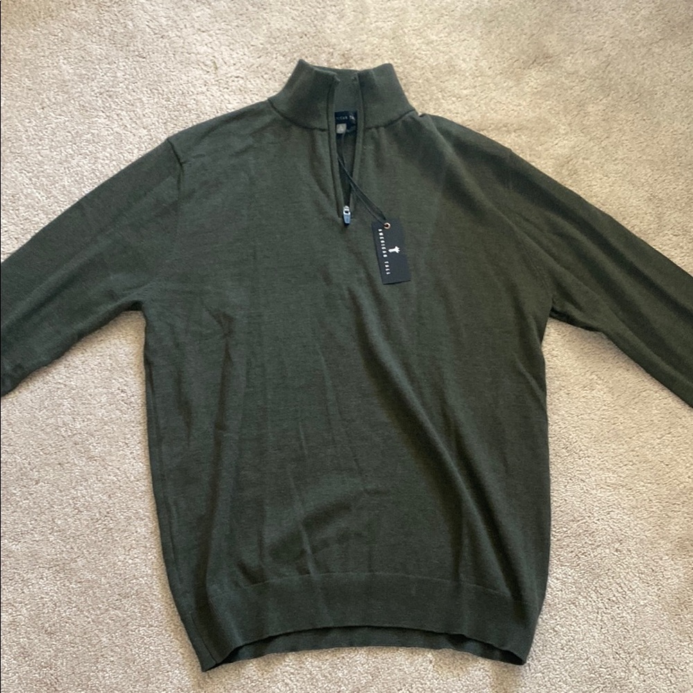 Green Zip Up Sweater with High Collar